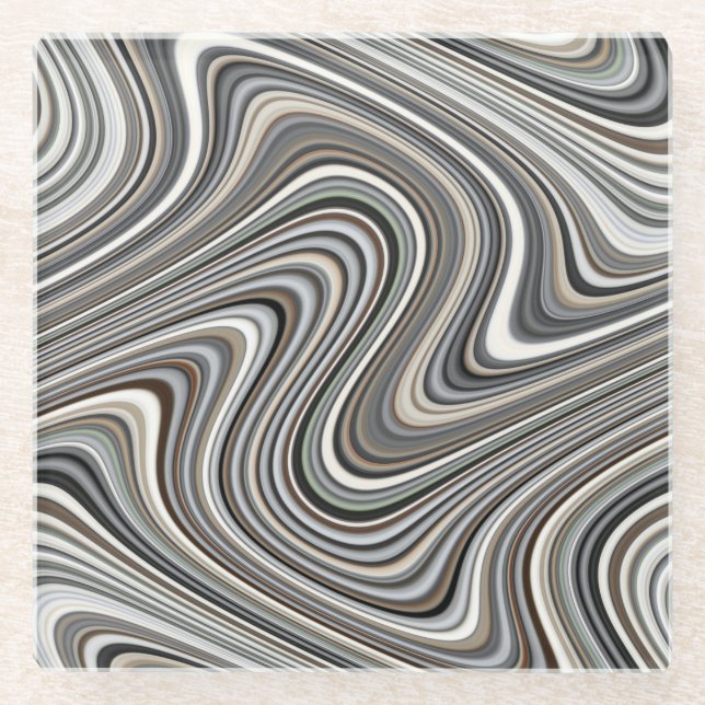 Wavy Lines - Light Brown/Sand/Beige/Turquoise/Blue Glass Coaster (Front)