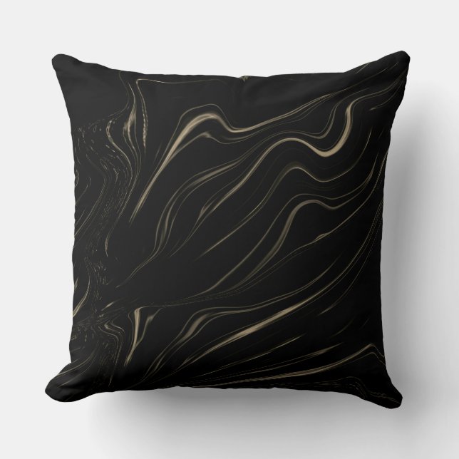 Wavy long traces in black fund, sepia grey throw pillow (Front)