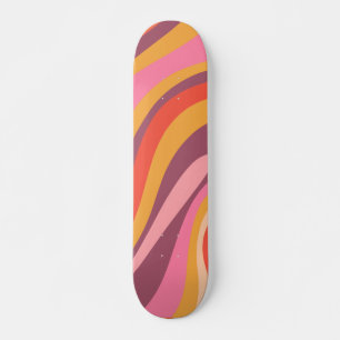 Wavy Loops Colorful Retro Abstract Pattern Skateboard