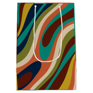 Wavy Loops Multi-Colour Retro Abstract Pattern Medium Gift Bag