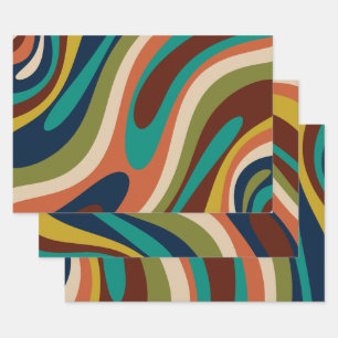 Wavy Loops Multi-Colour Retro Abstract Pattern Wrapping Paper Sheet