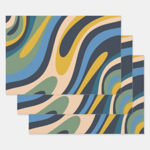 Wavy Loops Multicolor Retro Abstract Pattern  Wrapping Paper Sheet