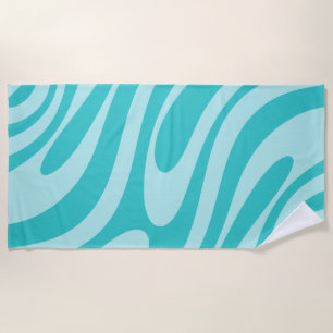 Wavy Loops Retro Abstract Pattern in Aqua Teal Beach Towel
