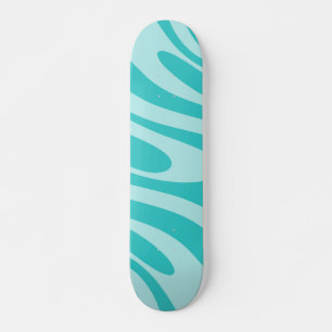 Wavy Loops Retro Abstract Pattern in Aqua Teal Skateboard