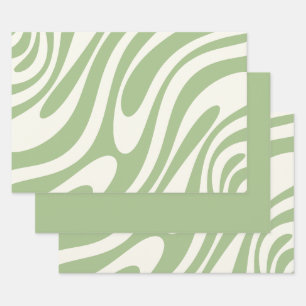 Wavy Loops Retro Abstract Pattern in Light Sage Wrapping Paper Sheet