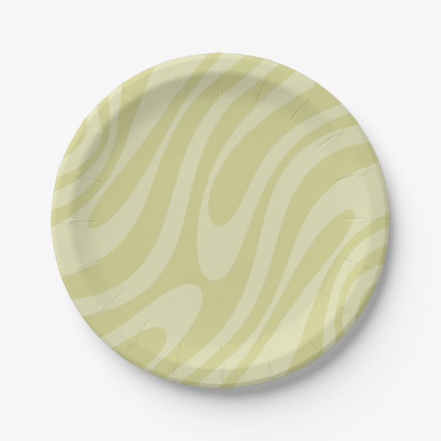 Wavy Loops Retro Abstract Pattern in Linden Green Paper Plate (Front)