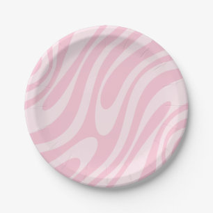 Wavy Loops Retro Abstract Pattern Pink Paper Plate