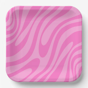 Wavy Loops Retro Abstract Y2K Pink Pattern Paper Plate