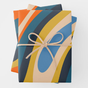 Wavy Loops Retro Modern Abstract Multi-Colour Wrapping Paper Sheet