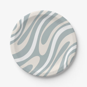 Wavy Loops Retro Modern Abstract Pattern Paper Plate