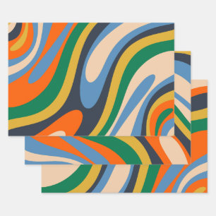 Wavy Loops Retro Multi-Color Abstract Pattern Wrapping Paper Sheet