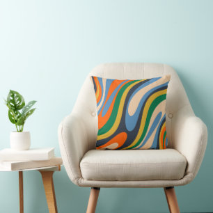 Wavy Loops Retro Multi-Colour Abstract Pattern Throw Pillow
