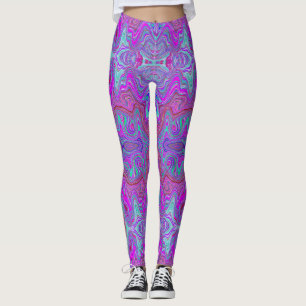 Wavy Magenta and Blue Trippy Marbled Pattern Leggings