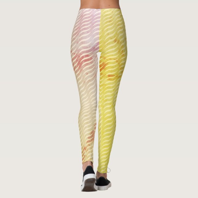 Wavy Magical Gold GreenLeaf Lines Seamless Pattern Leggings (Back)