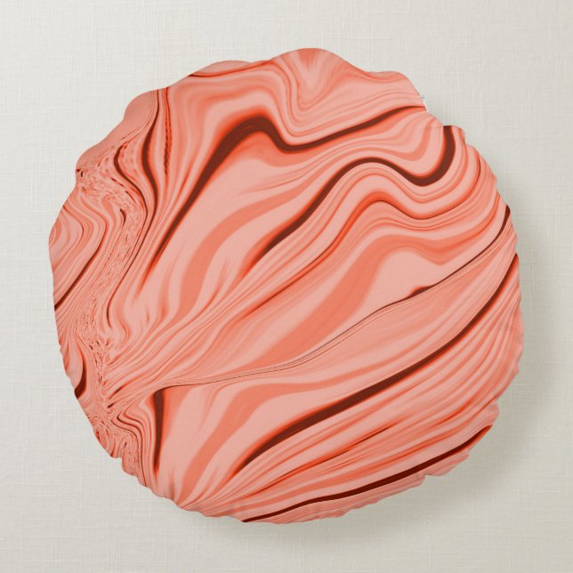 Wavy mix peach, salmon, clear coral and pink round pillow (Back)