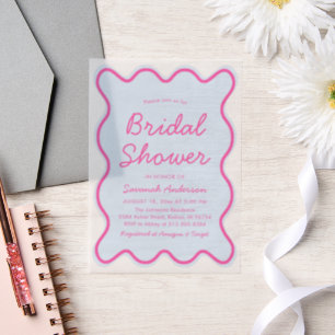 Wavy Modern Curvy Bold Pink and Blue Bridal Shower Vellum Invitations