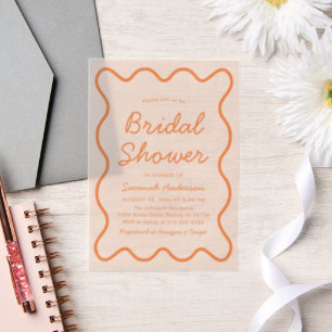Wavy Modern Curvy Retro Peach Fuzz Bridal Shower Vellum Invitations