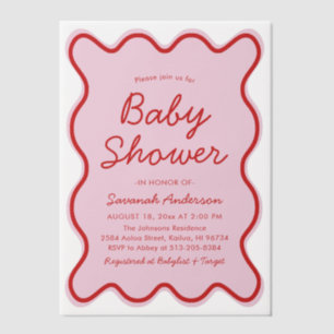 Wavy Modern Curvy Retro Pink and Red Baby Shower  Vellum Invitations