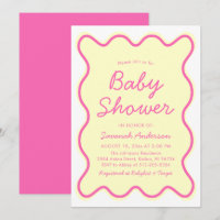 Wavy Modern Curvy Retro Pink Yellow Baby Shower