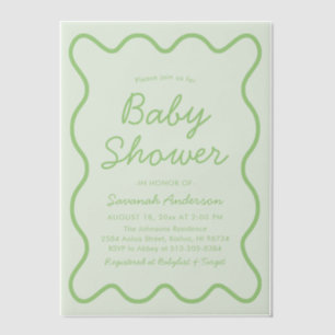 Wavy Modern Curvy Retro Sage Green Baby Shower Inv Vellum Invitations
