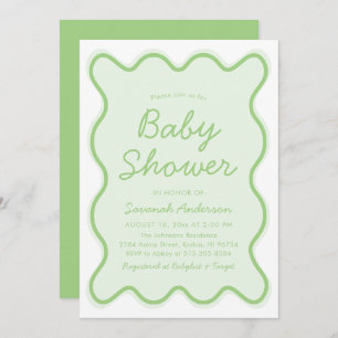 Wavy Modern Curvy Retro Sage Green Baby Shower Invitation