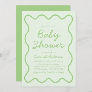 Wavy Modern Curvy Retro Sage Green Baby Shower Invitation