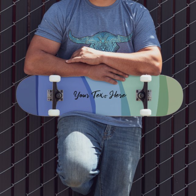 Wavy Modern Design Light Blue Custom Text Skateboard (Outdoor 3)