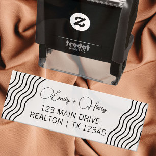 Wavy Modern Wedding Address Couple Name Self-inking Stamp