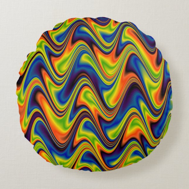 Wavy Multicolor Abstract Round Pillow (Front)