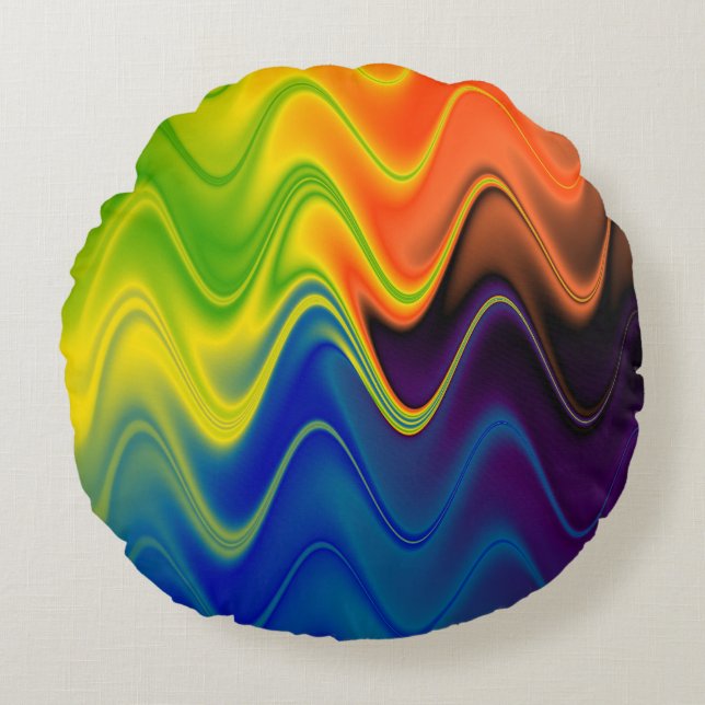 Wavy Multicolor Abstract Round Pillow (Front)