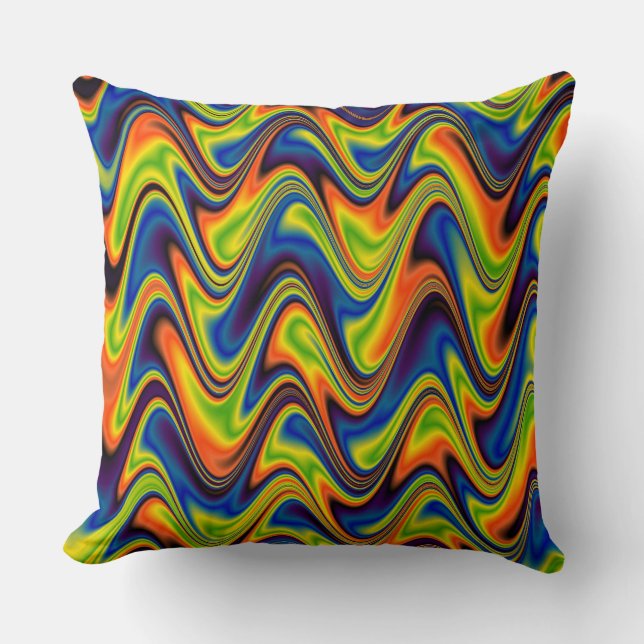 Wavy Multicolor Abstract Throw Pillow (Front)