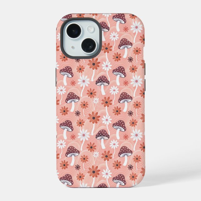 Wavy Mushroom garden iPhone 15 Case (Back)