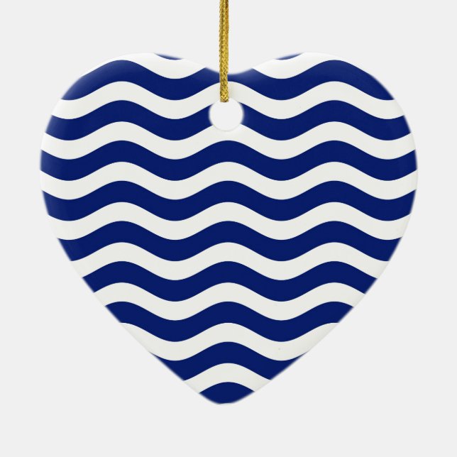 Wavy Navy Stripes decor Ceramic Ornament (Back)