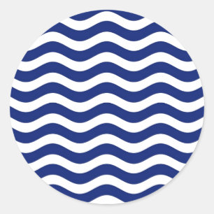 Wavy Navy Stripes decor Classic Round Sticker