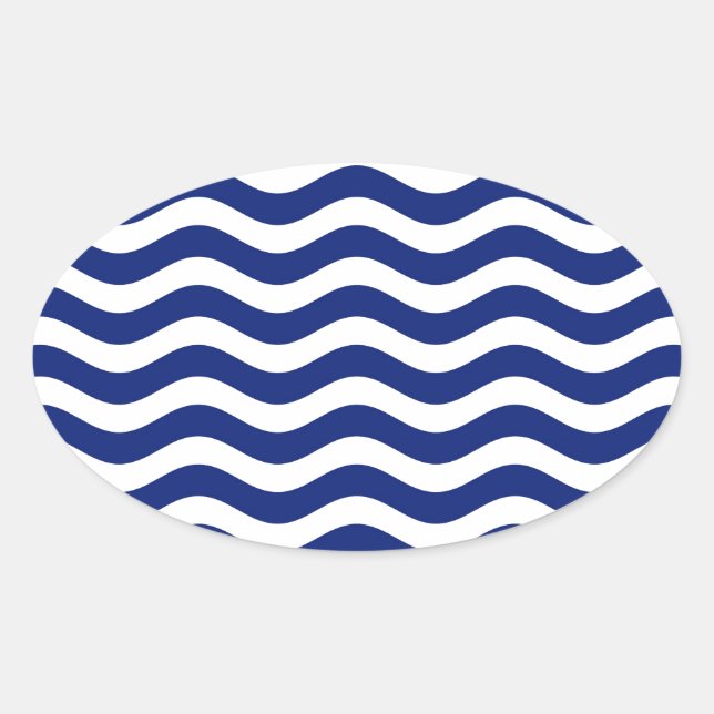 Wavy Navy Stripes decor Oval Sticker (Front)