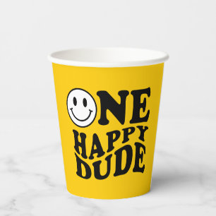 Wavy One Happy Dude Preppy Smile Yellow Paper Cups