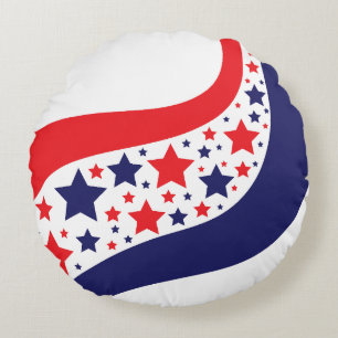 Wavy Patriotic Abstract Round Pillow