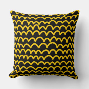 Wavy Pattern - Amber on Black Throw Pillow