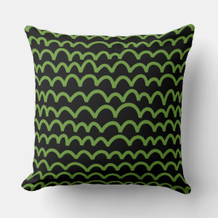 Wavy Pattern - Avocado Green on Black Throw Pillow