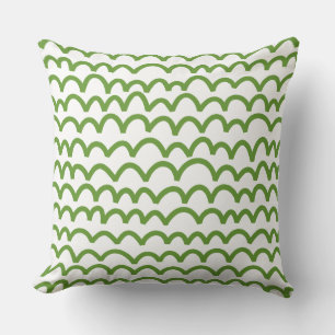 Wavy Pattern - Avocado Green on White Throw Pillow