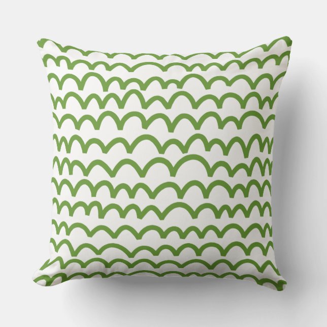 Wavy Pattern - Avocado Green on White Throw Pillow (Front)