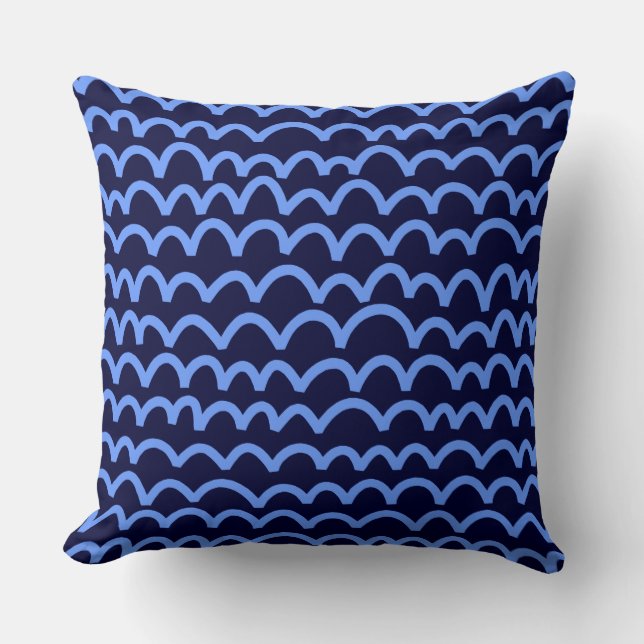 Wavy Pattern - Baby Blue on Deep Navy 000033 Throw Pillow (Front)