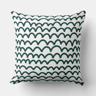 Wavy Pattern - Dark Moss Green on White Throw Pillow