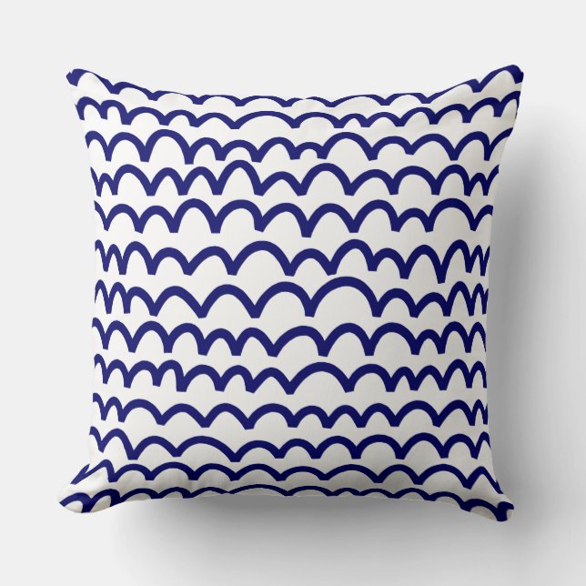 Wavy Pattern - Deep Navy Blue on White Throw Pillow (Front)