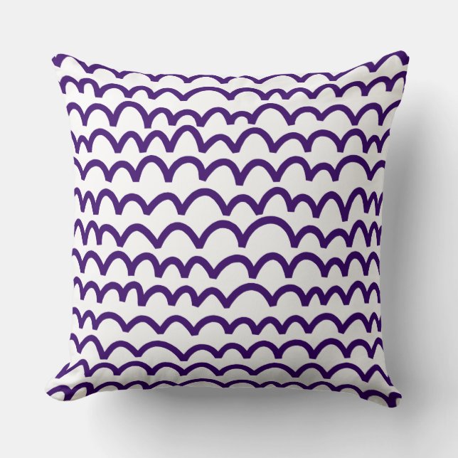 Wavy Pattern - Deep Purple on White Throw Pillow (Front)
