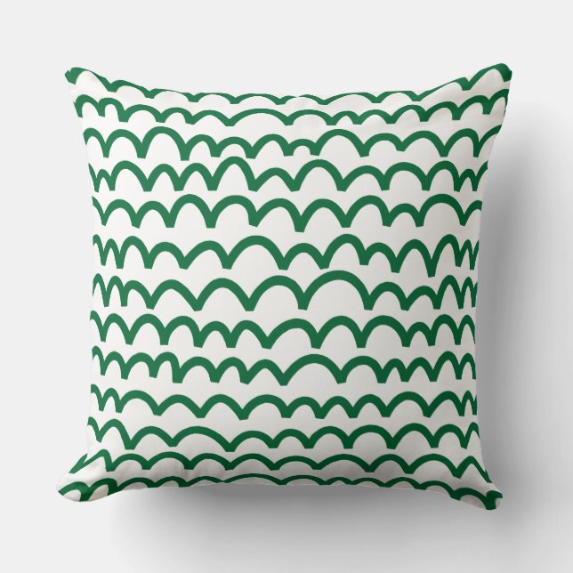 Wavy Pattern - Forest Green on White Throw Pillow (Front)