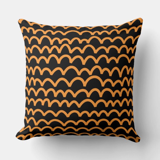 Wavy Pattern - Light Orange on Black Throw Pillow (Front)
