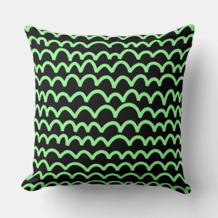 Wavy Pattern - Mint Green on Black Throw Pillow
