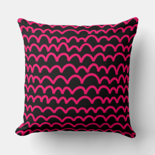 Wavy Pattern - Neon Red on Black Throw Pillow