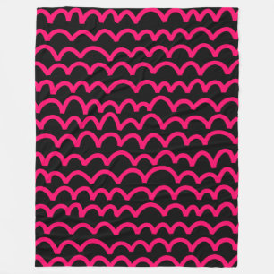 Wavy Pattern - Neon Red on White Fleece Blanket